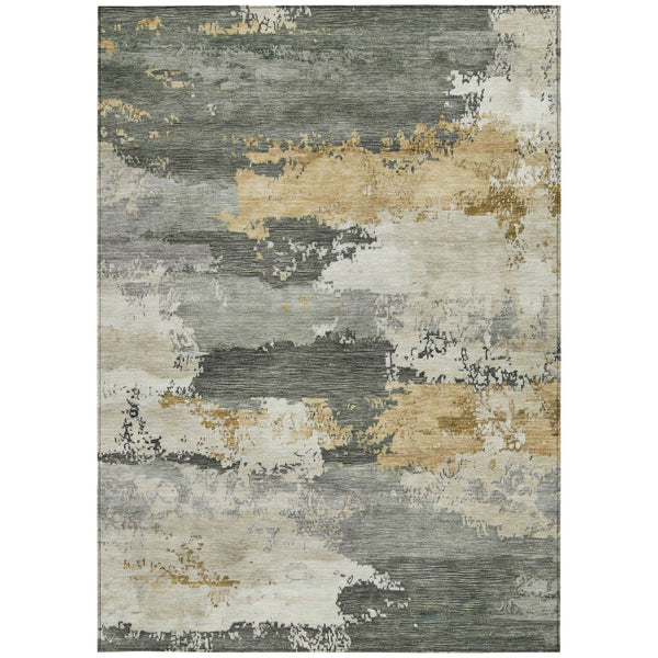 HomeRoots 9' X 12' Artichoke Green Gold Ivory Abstract Washable Area Rug for Indoor & Outdoor Elegance 689345