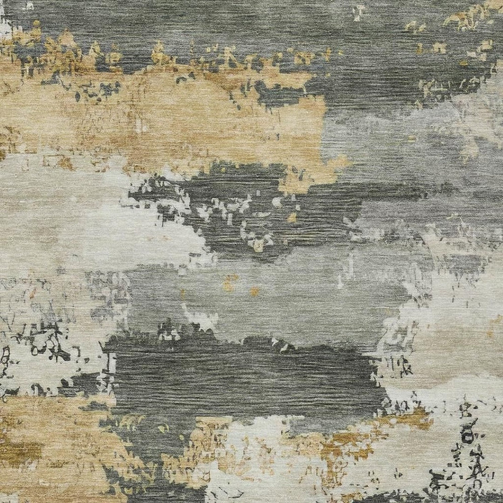 HomeRoots 10' Artichoke Green, Gold & Ivory Abstract Washable Area Rug for Indoor/Outdoor Living Spaces 689346
