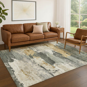 HomeRoots 10' Artichoke Green, Gold & Ivory Abstract Washable Area Rug for Indoor/Outdoor Living Spaces 689346