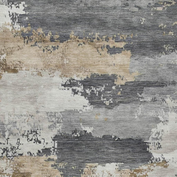 HomeRoots 5' Charcoal Beige and Ivory Abstract Area Rug - Washable, Durable, Indoor/Outdoor Comfort & Style 689348