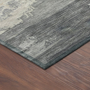 HomeRoots 8' Round Abstract Area Rug in Charcoal, Beige, and Ivory - Washable, Durable for Indoor/Outdoor Use 689349