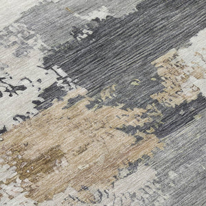 HomeRoots 8' Round Abstract Area Rug in Charcoal, Beige, and Ivory - Washable, Durable for Indoor/Outdoor Use 689349