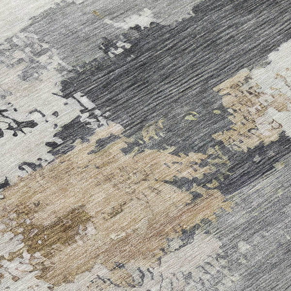 HomeRoots 8' Round Abstract Area Rug in Charcoal, Beige, and Ivory - Washable, Durable for Indoor/Outdoor Use 689349