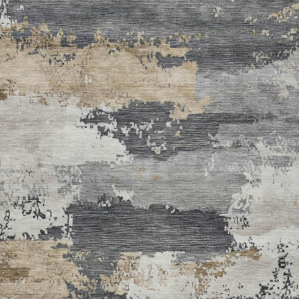 HomeRoots 8' X 10' Stylish Charcoal Beige Abstract Area Rug - Durable, Washable for Indoor & Outdoor Use! 689350