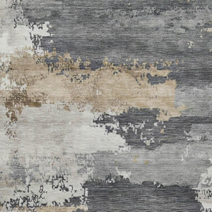 HomeRoots 9' X 12' Charcoal Beige and Ivory Abstract Area Rug - Stylish, Washable, Stain-Resistant Indoor/Outdoor Use 689351