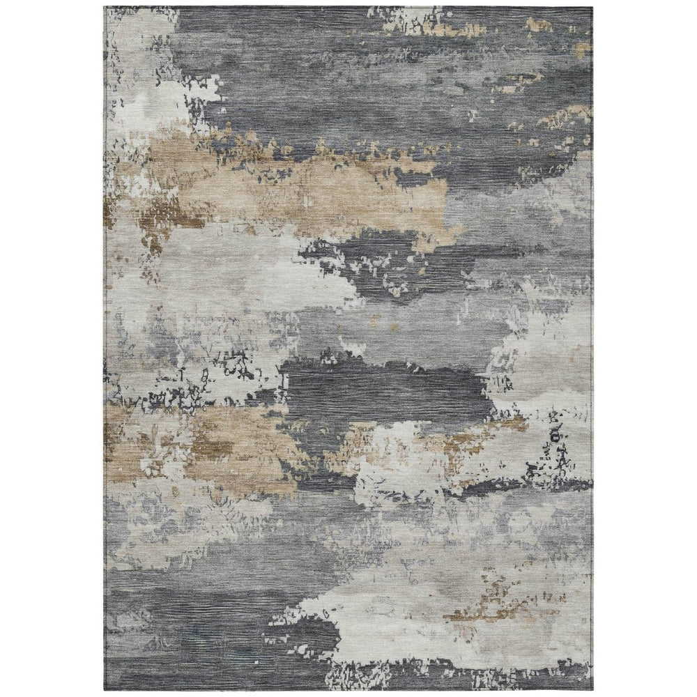 HomeRoots 9' X 12' Charcoal Beige and Ivory Abstract Area Rug - Stylish, Washable, Stain-Resistant Indoor/Outdoor Use 689351