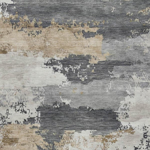 HomeRoots 10' Charcoal Beige and Ivory Abstract Area Rug - Durable, Washable, Indoor/Outdoor Style for Living Spaces 689352