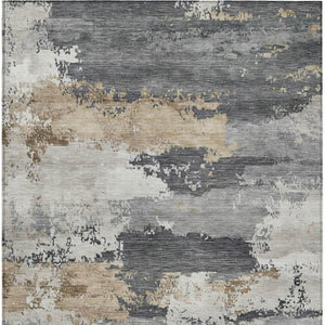HomeRoots 10' Charcoal Beige and Ivory Abstract Area Rug - Durable, Washable, Indoor/Outdoor Style for Living Spaces 689352