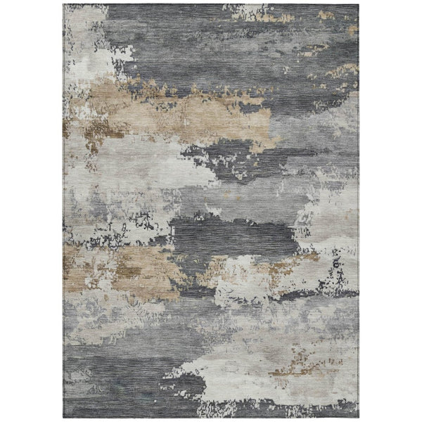HomeRoots 10' Charcoal Beige and Ivory Abstract Area Rug - Durable, Washable, Indoor/Outdoor Style for Living Spaces 689352