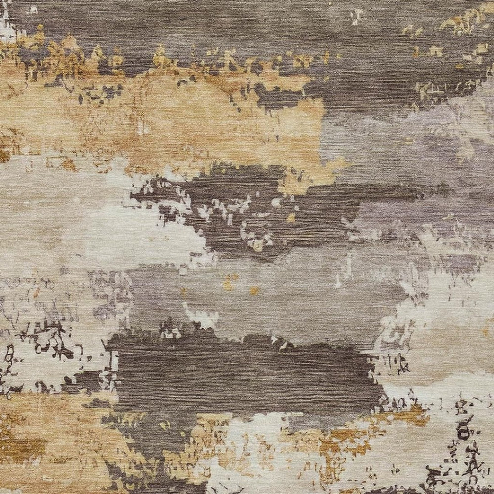 HomeRoots 5' X 8' Washable Abstract Indoor Outdoor Area Rug in Chocolate, Gold & Ivory for High-Traffic Spaces 689354