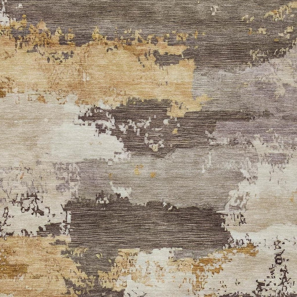 HomeRoots 5' X 8' Washable Abstract Indoor Outdoor Area Rug in Chocolate, Gold & Ivory for High-Traffic Spaces 689354