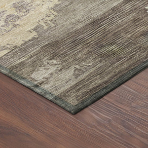 HomeRoots 8' Chocolate Gold and Ivory Round Abstract Indoor-Outdoor Area Rug for Stylish Durability & Ease 689355