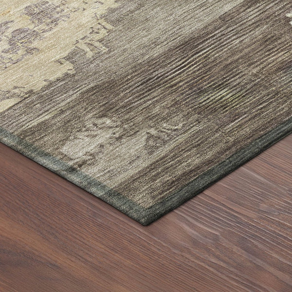 HomeRoots 8' Chocolate Gold and Ivory Round Abstract Indoor-Outdoor Area Rug for Stylish Durability & Ease 689355