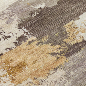 HomeRoots 8' Chocolate Gold and Ivory Round Abstract Indoor-Outdoor Area Rug for Stylish Durability & Ease 689355