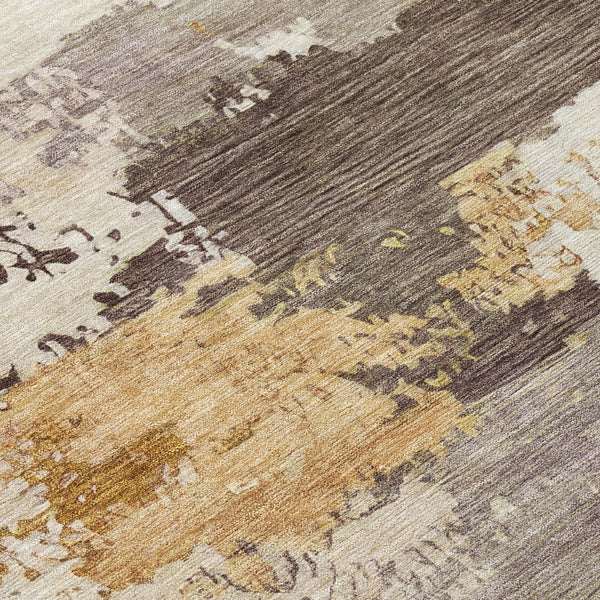 HomeRoots 8' Chocolate Gold and Ivory Round Abstract Indoor-Outdoor Area Rug for Stylish Durability & Ease 689355