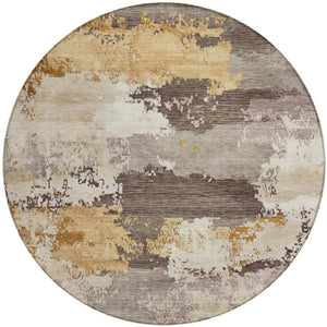 HomeRoots 8' Chocolate Gold and Ivory Round Abstract Indoor-Outdoor Area Rug for Stylish Durability & Ease 689355
