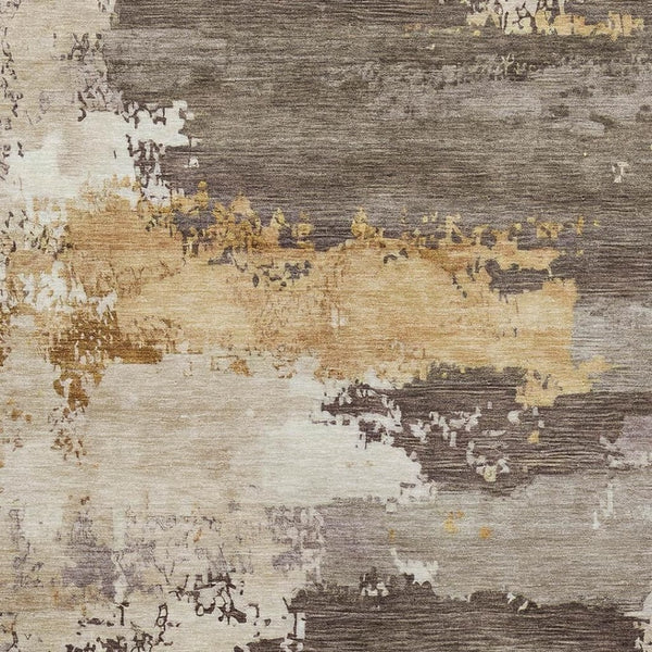 HomeRoots 8' X 10' Chocolate Gold Ivory Abstract Area Rug - Stylish Washable Indoor/Outdoor Design for Any Space 689356