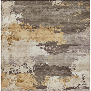 HomeRoots 8' X 10' Chocolate Gold Ivory Abstract Area Rug - Stylish Washable Indoor/Outdoor Design for Any Space 689356