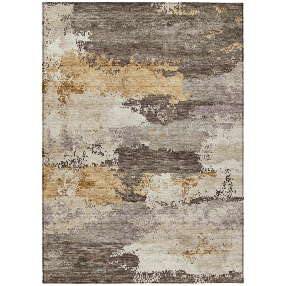 HomeRoots 8' X 10' Chocolate Gold Ivory Abstract Area Rug - Stylish Washable Indoor/Outdoor Design for Any Space 689356