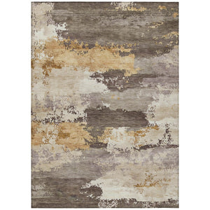 HomeRoots 8' X 10' Chocolate Gold Ivory Abstract Area Rug - Stylish Washable Indoor/Outdoor Design for Any Space 689356