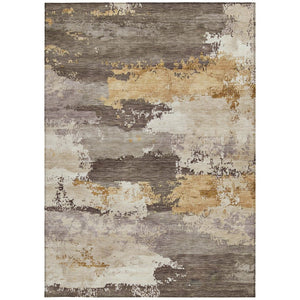 HomeRoots 10' X 14' Chocolate Gold Ivory Abstract Area Rug - Durable, Washable for Indoor & Outdoor Spaces! 689358