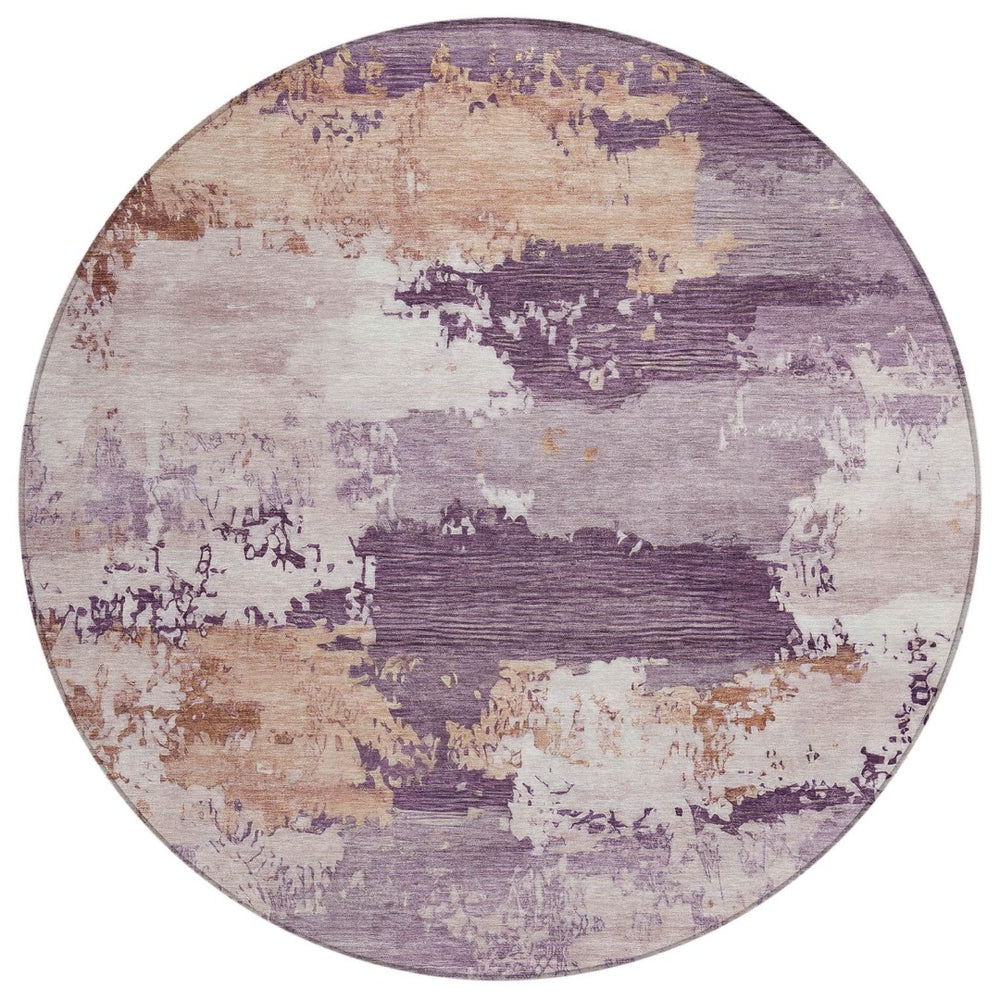 HomeRoots 8' Stylish Eggplant and Beige Round Abstract Area Rug - Durable, Washable, Indoor/Outdoor Versatility 689361