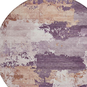 HomeRoots 8' Stylish Eggplant and Beige Round Abstract Area Rug - Durable, Washable, Indoor/Outdoor Versatility 689361