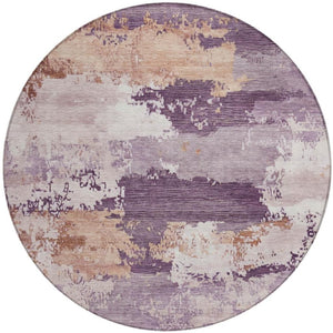 HomeRoots 8' Stylish Eggplant and Beige Round Abstract Area Rug - Durable, Washable, Indoor/Outdoor Versatility 689361