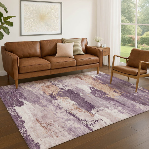 HomeRoots 8' X 10' Stylish Eggplant & Beige Abstract Indoor/Outdoor Area Rug - Durable, Washable, Versatile! 689362