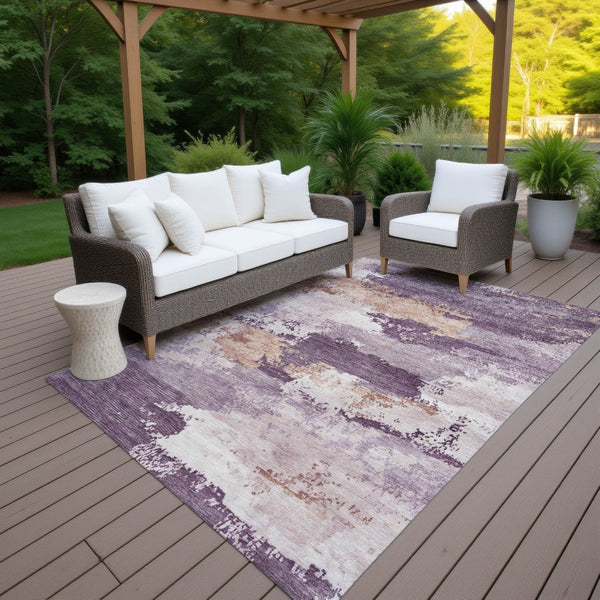 HomeRoots 8' X 10' Stylish Eggplant & Beige Abstract Indoor/Outdoor Area Rug - Durable, Washable, Versatile! 689362