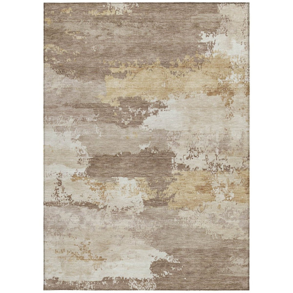 HomeRoots 5' X 8' Coffee And Ivory Abstract Washable Rug – Stylish, Durable, Indoor/Outdoor Area Essential 689366