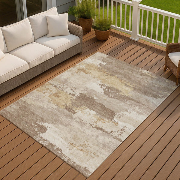 HomeRoots 5' X 8' Coffee And Ivory Abstract Washable Rug – Stylish, Durable, Indoor/Outdoor Area Essential 689366