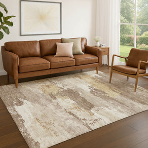 HomeRoots 5' X 8' Coffee And Ivory Abstract Washable Rug – Stylish, Durable, Indoor/Outdoor Area Essential 689366