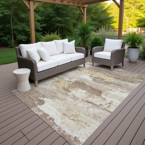 HomeRoots 5' X 8' Coffee And Ivory Abstract Washable Rug – Stylish, Durable, Indoor/Outdoor Area Essential 689366