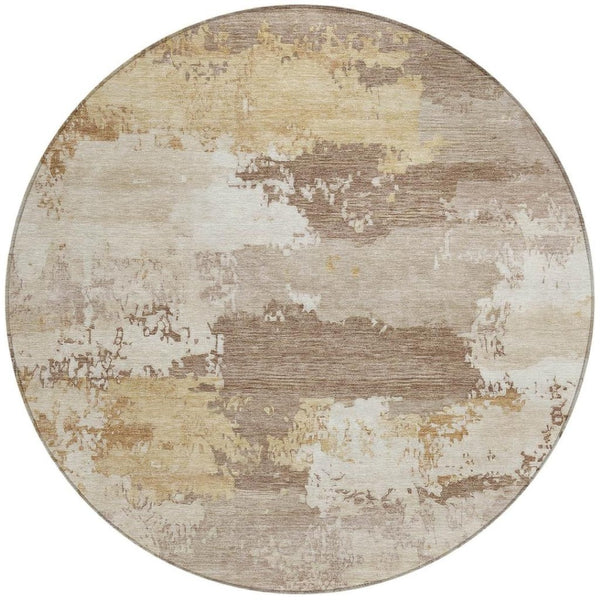 HomeRoots 8' Coffee and Ivory Round Abstract Washable Rug - Stylish, Durable Indoor/Outdoor Area Decor 689367
