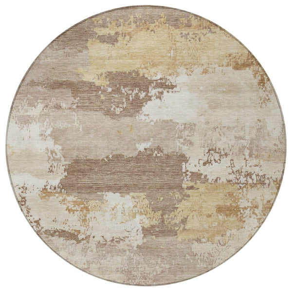 HomeRoots 8' Coffee and Ivory Round Abstract Washable Rug - Stylish, Durable Indoor/Outdoor Area Decor 689367