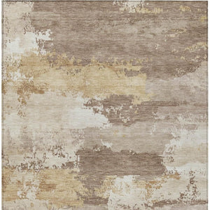 HomeRoots 9' X 12' Stylish Coffee and Ivory Abstract Indoor-Outdoor Rug - Durable, Washable, Pet-Friendly Design 689369