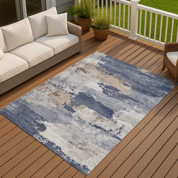 HomeRoots 5' Modern Abstract Navy Blue Area Rug - Washable, Durable Design for Indoor & Outdoor Spaces 689372