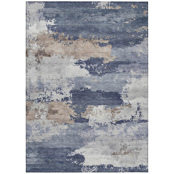 HomeRoots 5' Modern Abstract Navy Blue Area Rug - Washable, Durable Design for Indoor & Outdoor Spaces 689372
