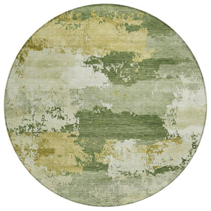 HomeRoots 8' Stylish Olive Green & Beige Round Abstract Washable Area Rug – Durable, Versatile for Indoor/Outdoor! 689379