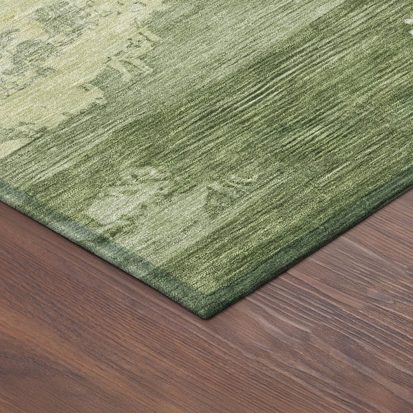 HomeRoots 8' Stylish Olive Green & Beige Round Abstract Washable Area Rug – Durable, Versatile for Indoor/Outdoor! 689379