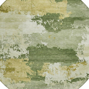 HomeRoots 8' Stylish Olive Green & Beige Round Abstract Washable Area Rug – Durable, Versatile for Indoor/Outdoor! 689379