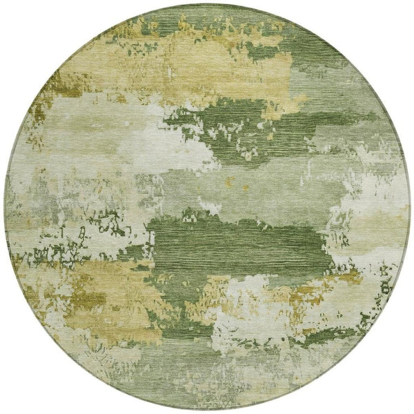 HomeRoots 8' Stylish Olive Green & Beige Round Abstract Washable Area Rug – Durable, Versatile for Indoor/Outdoor! 689379