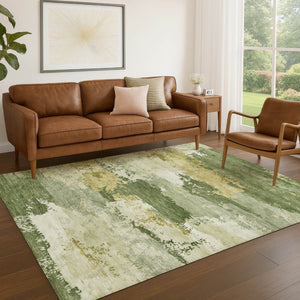 HomeRoots 8' X 10' Olive Green and Beige Abstract Area Rug - Stylish, Washable, Indoor/Outdoor, Stain-Resistant 689380