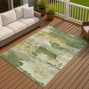 HomeRoots 9' X 12' Washable Olive Green and Beige Abstract Area Rug for Indoor and Outdoor Spaces, Stylish & Durable 689381