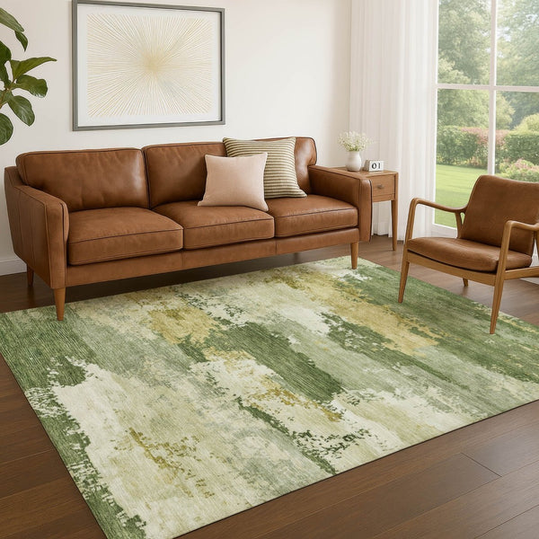 HomeRoots 9' X 12' Washable Olive Green and Beige Abstract Area Rug for Indoor and Outdoor Spaces, Stylish & Durable 689381