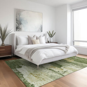 HomeRoots 9' X 12' Washable Olive Green and Beige Abstract Area Rug for Indoor and Outdoor Spaces, Stylish & Durable 689381