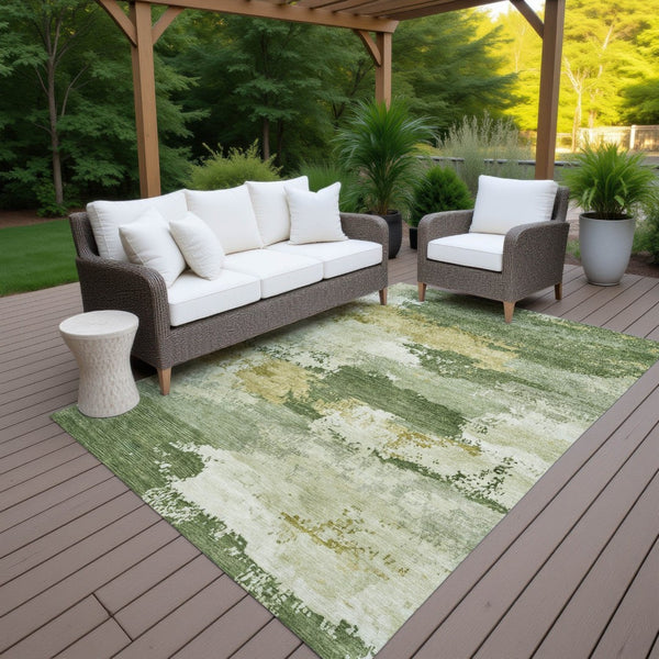 HomeRoots 9' X 12' Washable Olive Green and Beige Abstract Area Rug for Indoor and Outdoor Spaces, Stylish & Durable 689381