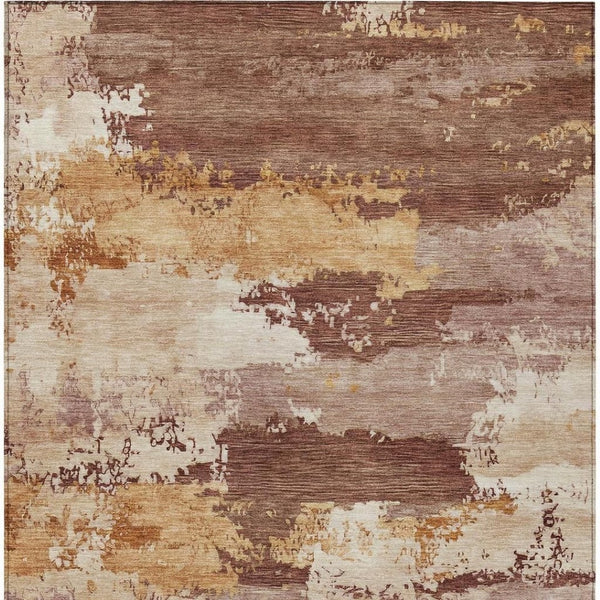 HomeRoots 5' X 8' Modern Rust and Beige Abstract Washable Area Rug for Indoor/Outdoor High-Traffic Spaces 689384