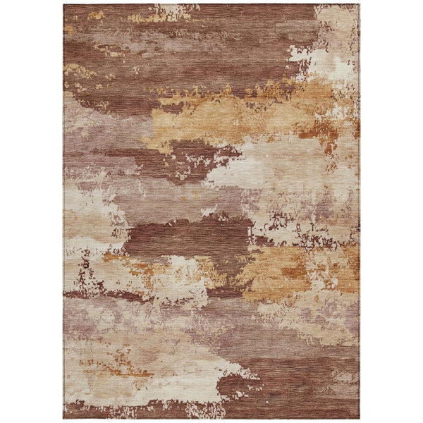 HomeRoots 5' X 8' Modern Rust and Beige Abstract Washable Area Rug for Indoor/Outdoor High-Traffic Spaces 689384